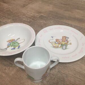 VINTAGE Philippe Deshoulieres Limoges 3 Pc Child Plate Cup Bowl Porcelain